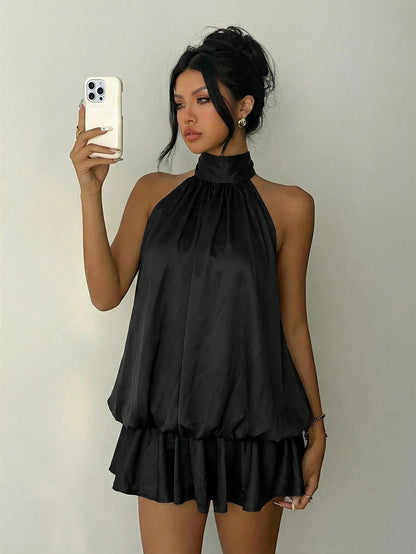 Aloruh Y2K Elegant Sexy Backless Ruffle Hem Dress For Music Festival, Concert, Vacation