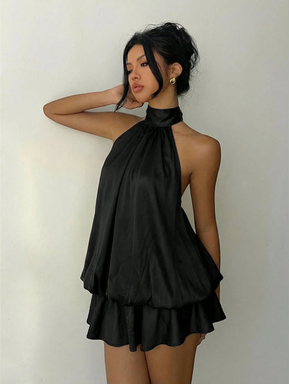 Aloruh Y2K Elegant Sexy Backless Ruffle Hem Dress For Music Festival, Concert, Vacation