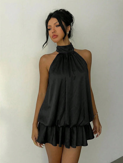 Aloruh Y2K Elegant Sexy Backless Ruffle Hem Dress For Music Festival, Concert, Vacation