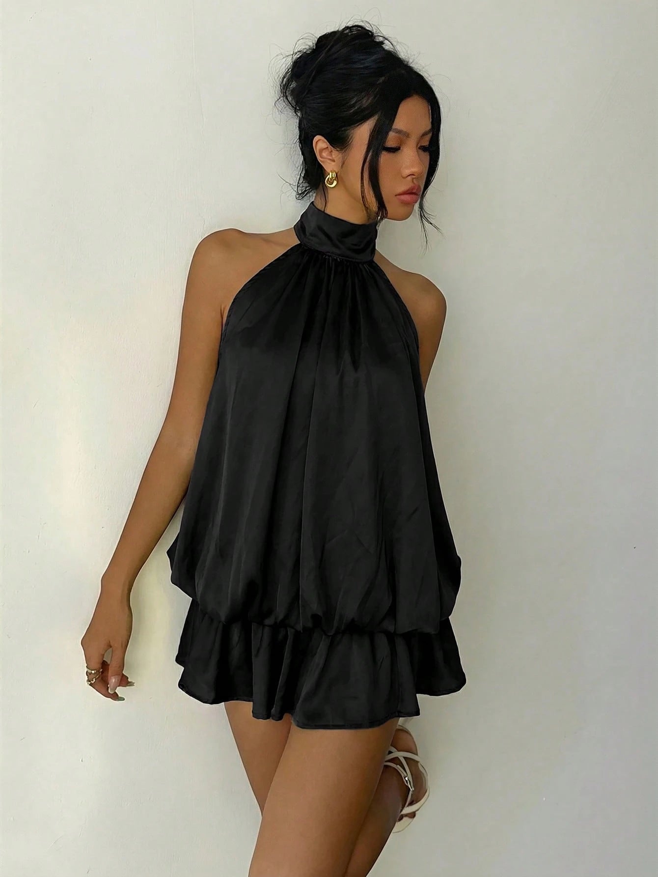 Aloruh Y2K Elegant Sexy Backless Ruffle Hem Dress For Music Festival, Concert, Vacation