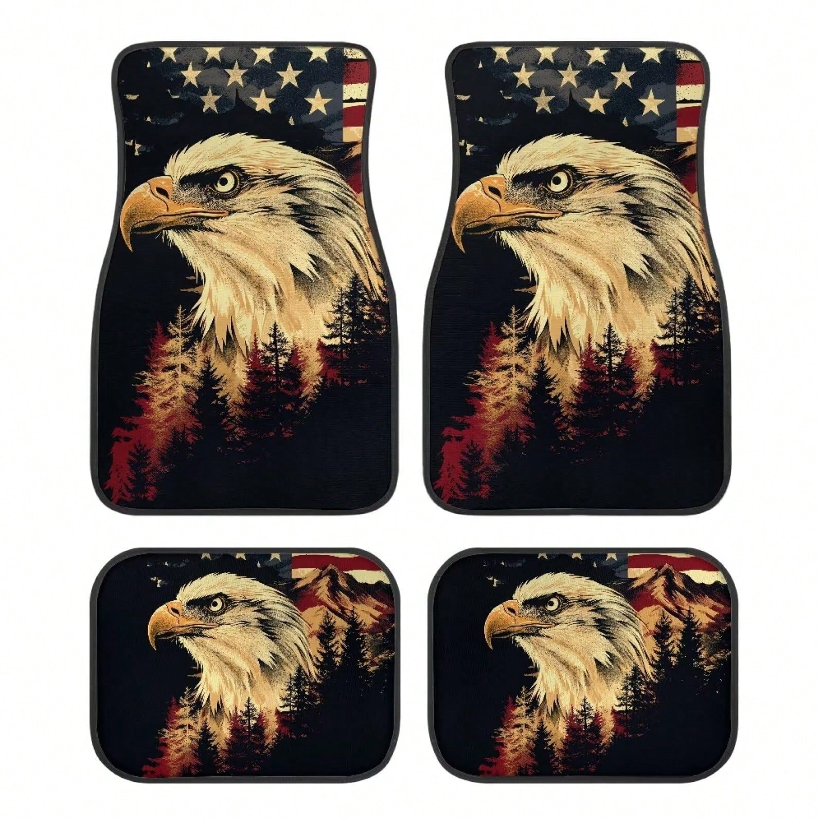 American Flag Car Floor Mats Full Set 4 Pack Auto Front & Rear Carpet Universal Size For Auto Truck Van SUV Statue Of Liberty Print Car Floor Mats 4 Pcs