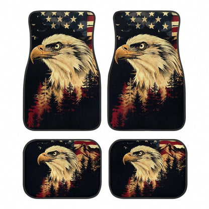 American Flag Car Floor Mats Full Set 4 Pack Auto Front & Rear Carpet Universal Size For Auto Truck Van SUV Statue Of Liberty Print Car Floor Mats 4 Pcs