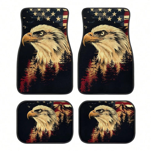 American Flag Car Floor Mats Full Set 4 Pack Auto Front & Rear Carpet Universal Size For Auto Truck Van SUV Statue Of Liberty Print Car Floor Mats 4 Pcs