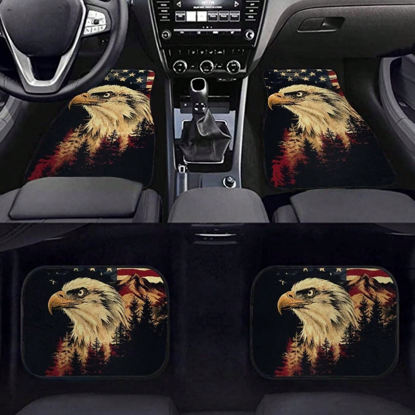 American Flag Car Floor Mats Full Set 4 Pack Auto Front & Rear Carpet Universal Size For Auto Truck Van SUV Statue Of Liberty Print Car Floor Mats 4 Pcs