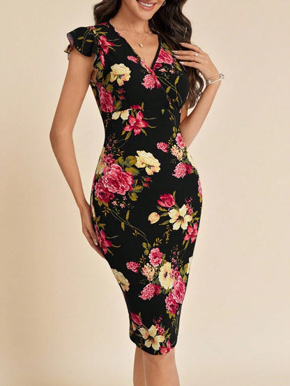 Amorya Women's Floral Print Bodycon Dress