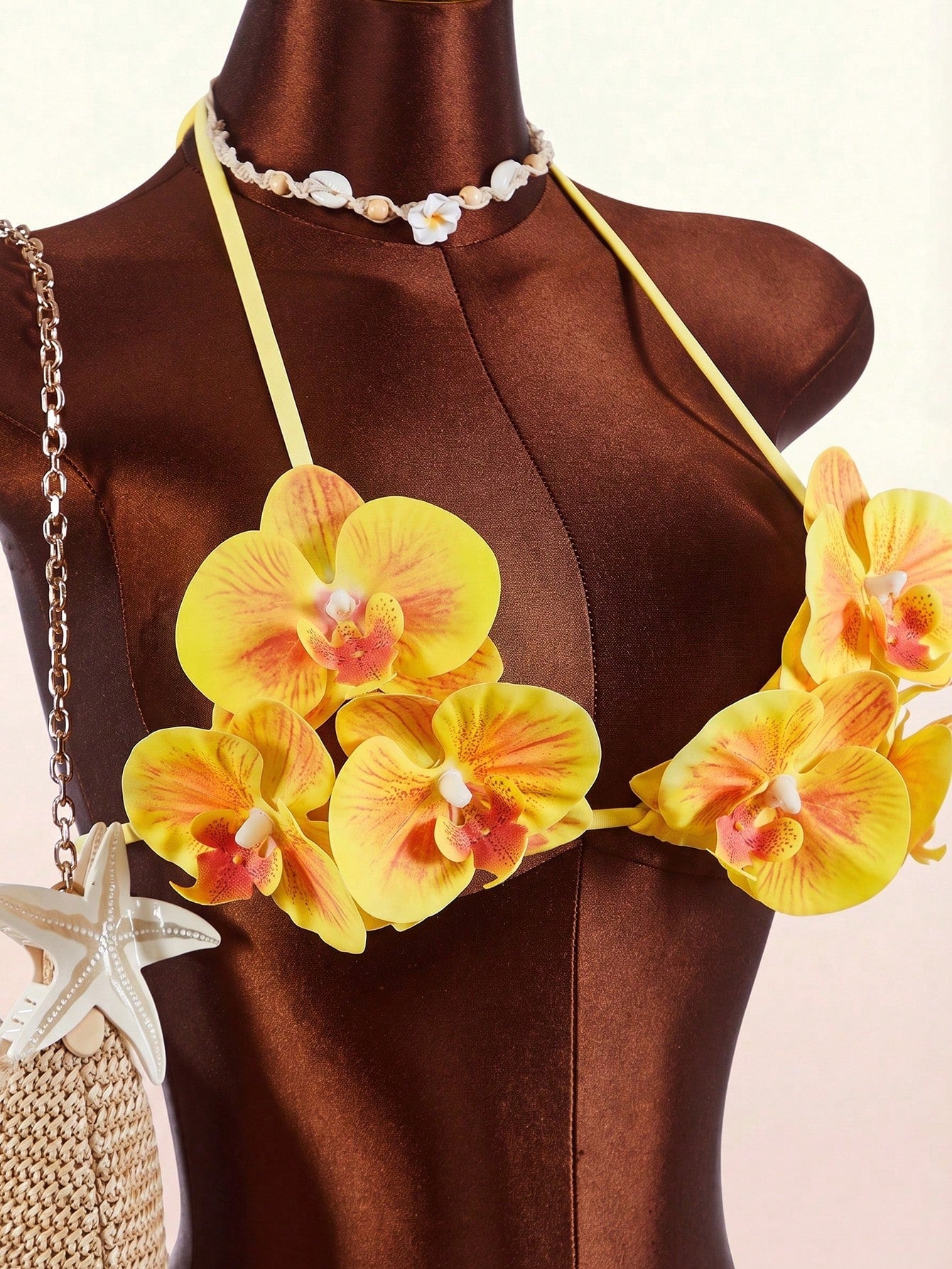 Amplova 3pcs Women's Swimsuit Set With 3D Floral Butterfly Orchid Cups,Ruffle Hem Coverup,Yellow Summer Casual Holiday Vacation Beach Festival Outfits