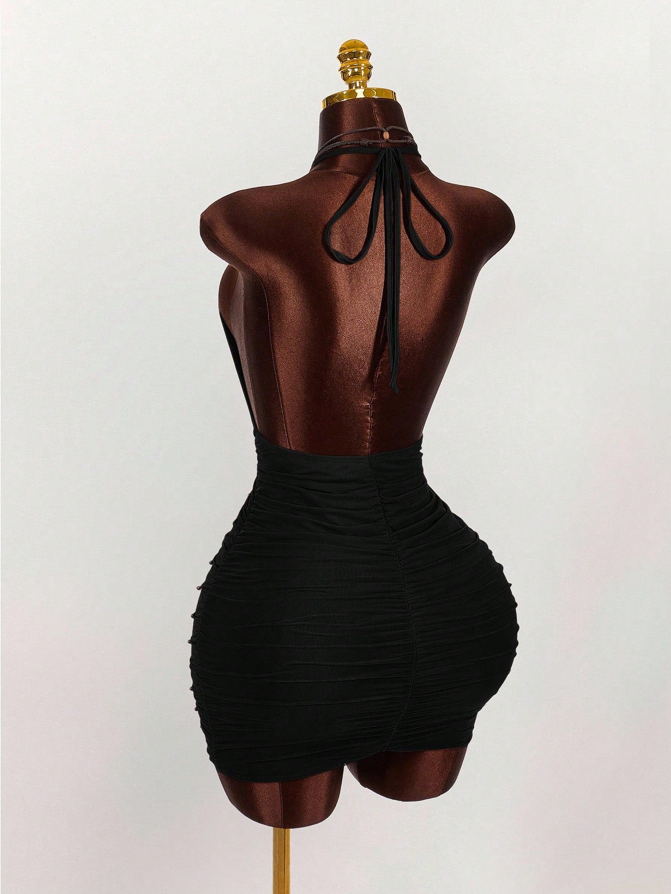 Amplova Vintage Earthy Tone Beaded Design Low-Cut Mini Party Dress Club Black Night Out Dresses Cocktail For Women