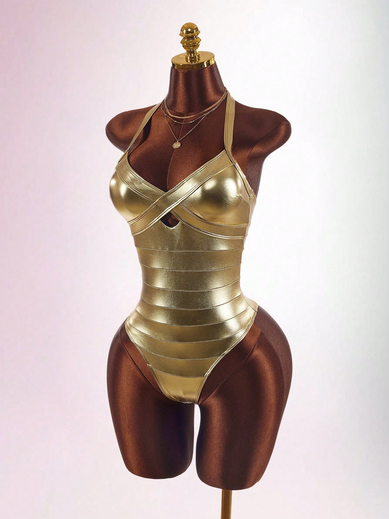 Amplova Women's One-Piece Swimsuit Gold Faux Bandage Style Sexy Avant-Garde Suitable For Vacation Wear Bathing Suits For Women