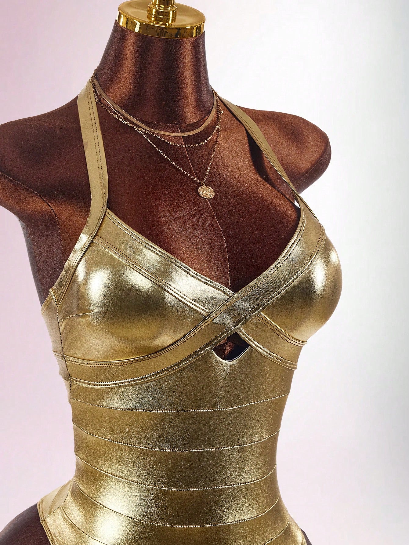 Amplova Women's One-Piece Swimsuit Gold Faux Bandage Style Sexy Avant-Garde Suitable For Vacation Wear Bathing Suits For Women