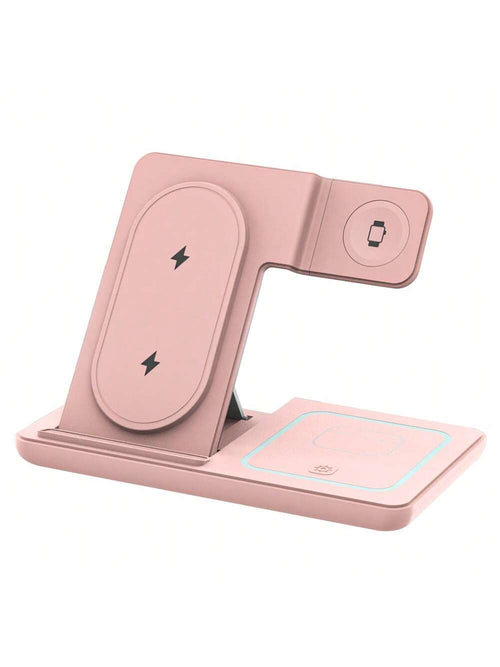 AmSengo 15W Foldable 3-In-1 Fast Wireless Charging Station Dock Compatible With Iphone 16 15 14 13 12 11, 9 8 7 6 5 Pro, USB Power Supply