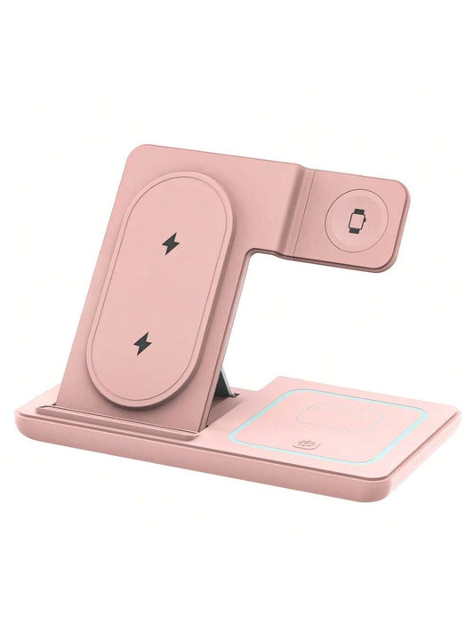 AmSengo 15W Foldable 3-In-1 Fast Wireless Charging Station Dock Compatible With Iphone 16 15 14 13 12 11, 9 8 7 6 5 Pro, USB Power Supply