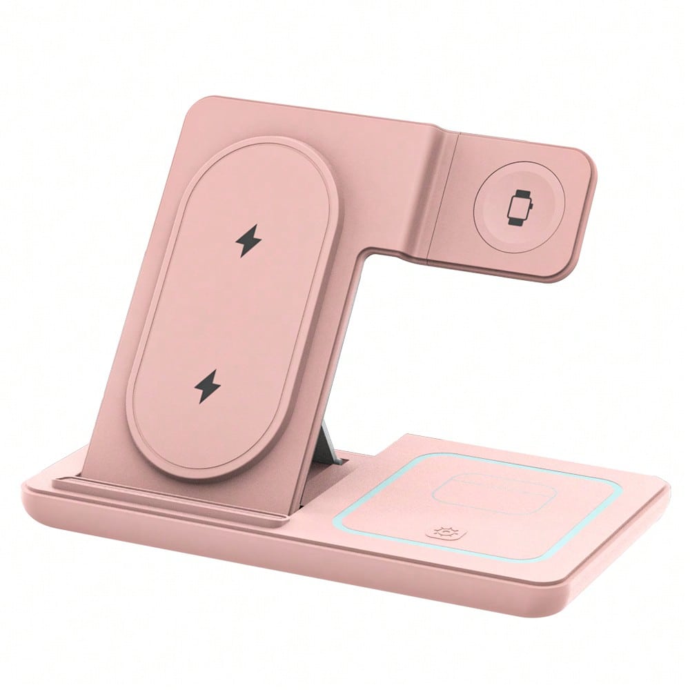 AmSengo 15W Foldable 3-In-1 Fast Wireless Charging Station Dock Compatible With Iphone 16 15 14 13 12 11, 9 8 7 6 5 Pro, USB Power Supply