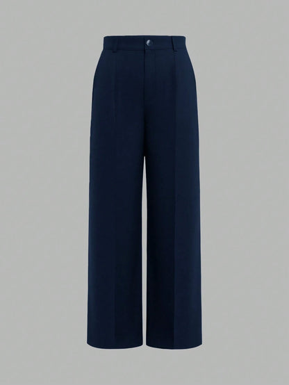 ANCHOSE Women's Elegant Navy Blue Slim Fit Tailored Dress Pants For Commuting, Summer Spring