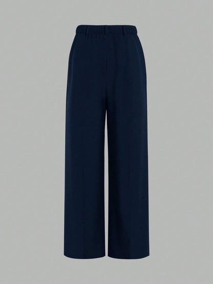 ANCHOSE Women's Elegant Navy Blue Slim Fit Tailored Dress Pants For Commuting, Summer Spring