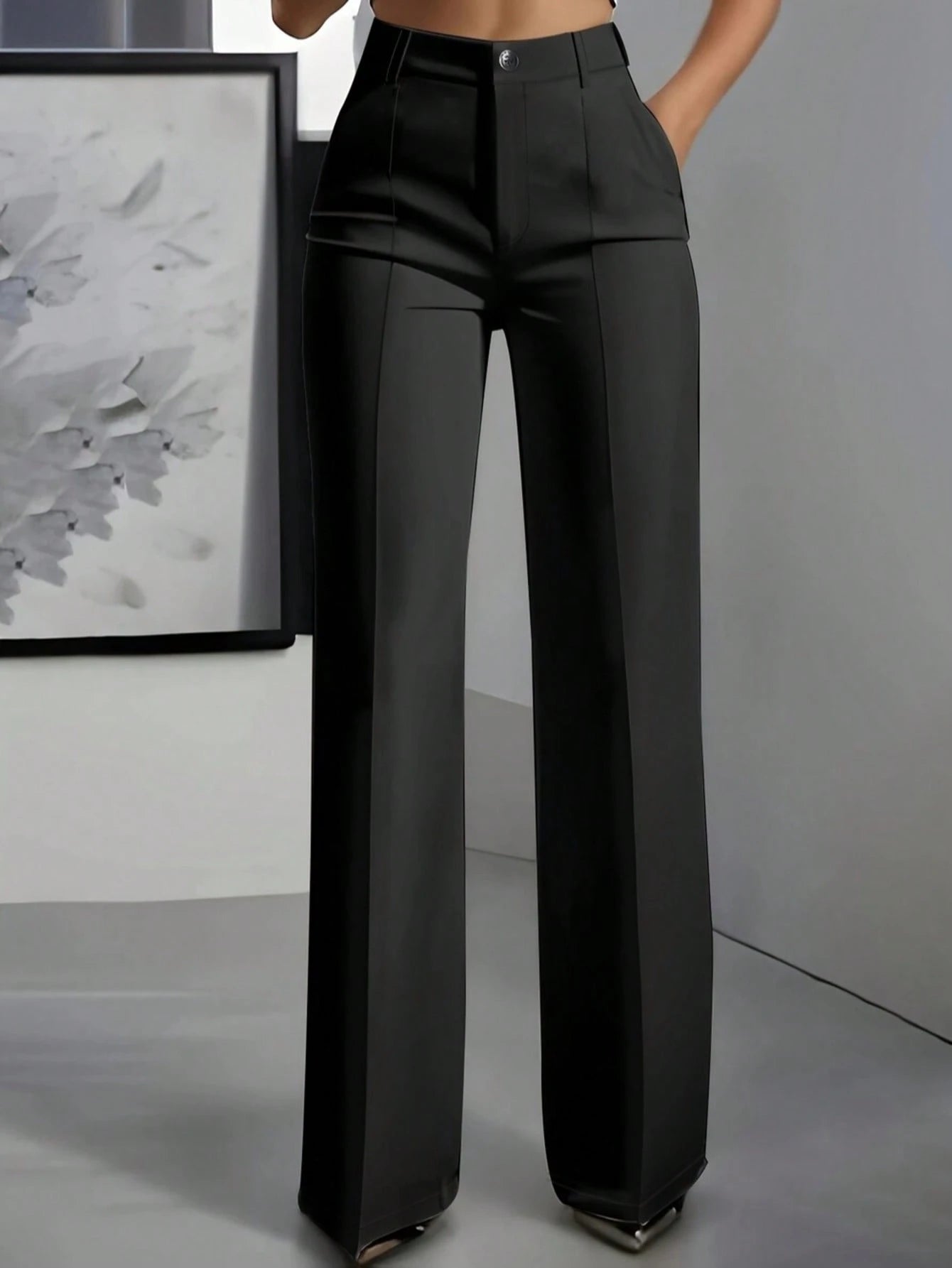 ANCHOSE Women's Elegant Navy Blue Slim Fit Tailored Dress Pants For Commuting, Summer Spring