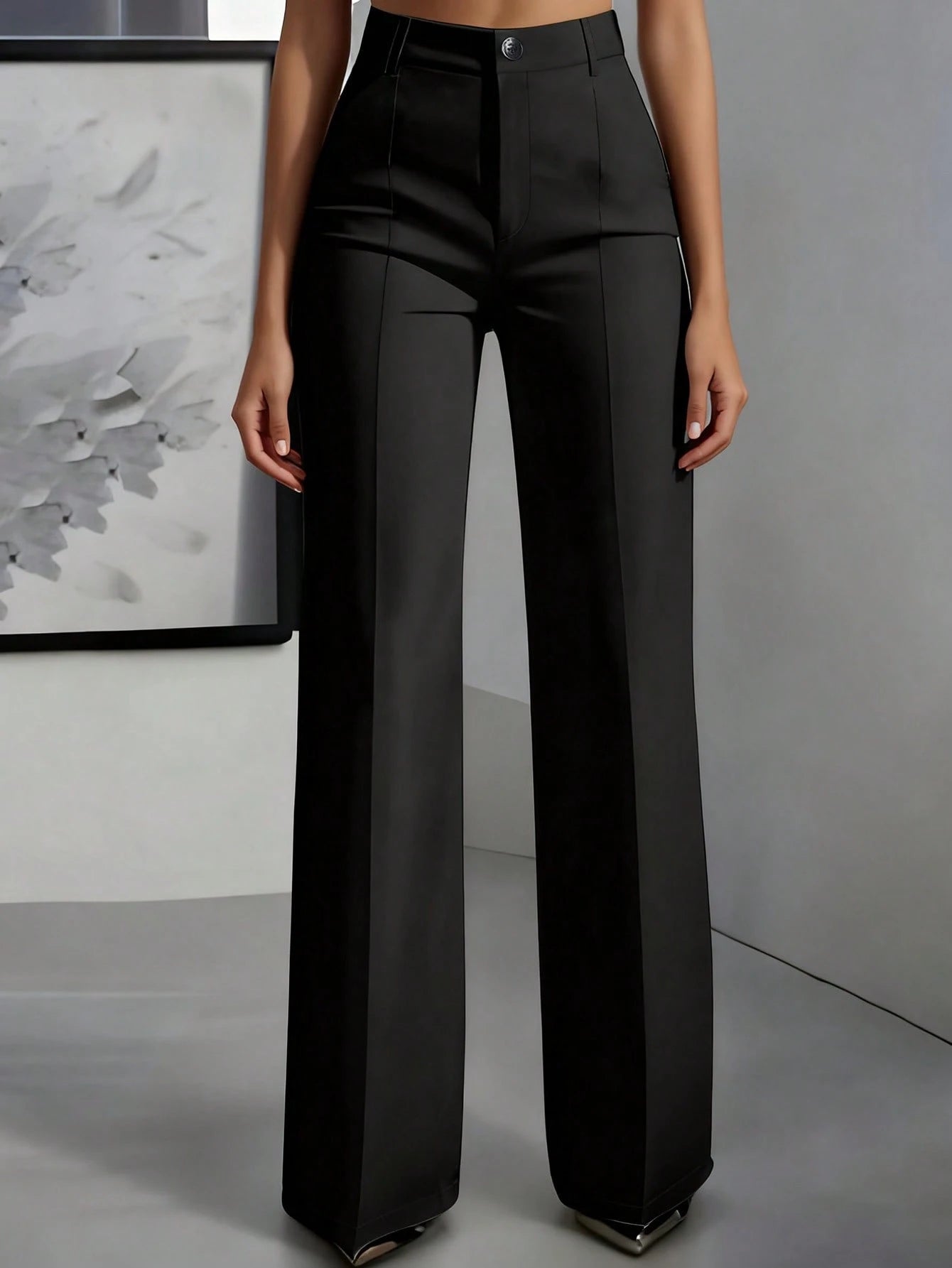 ANCHOSE Women's Elegant Navy Blue Slim Fit Tailored Dress Pants For Commuting, Summer Spring