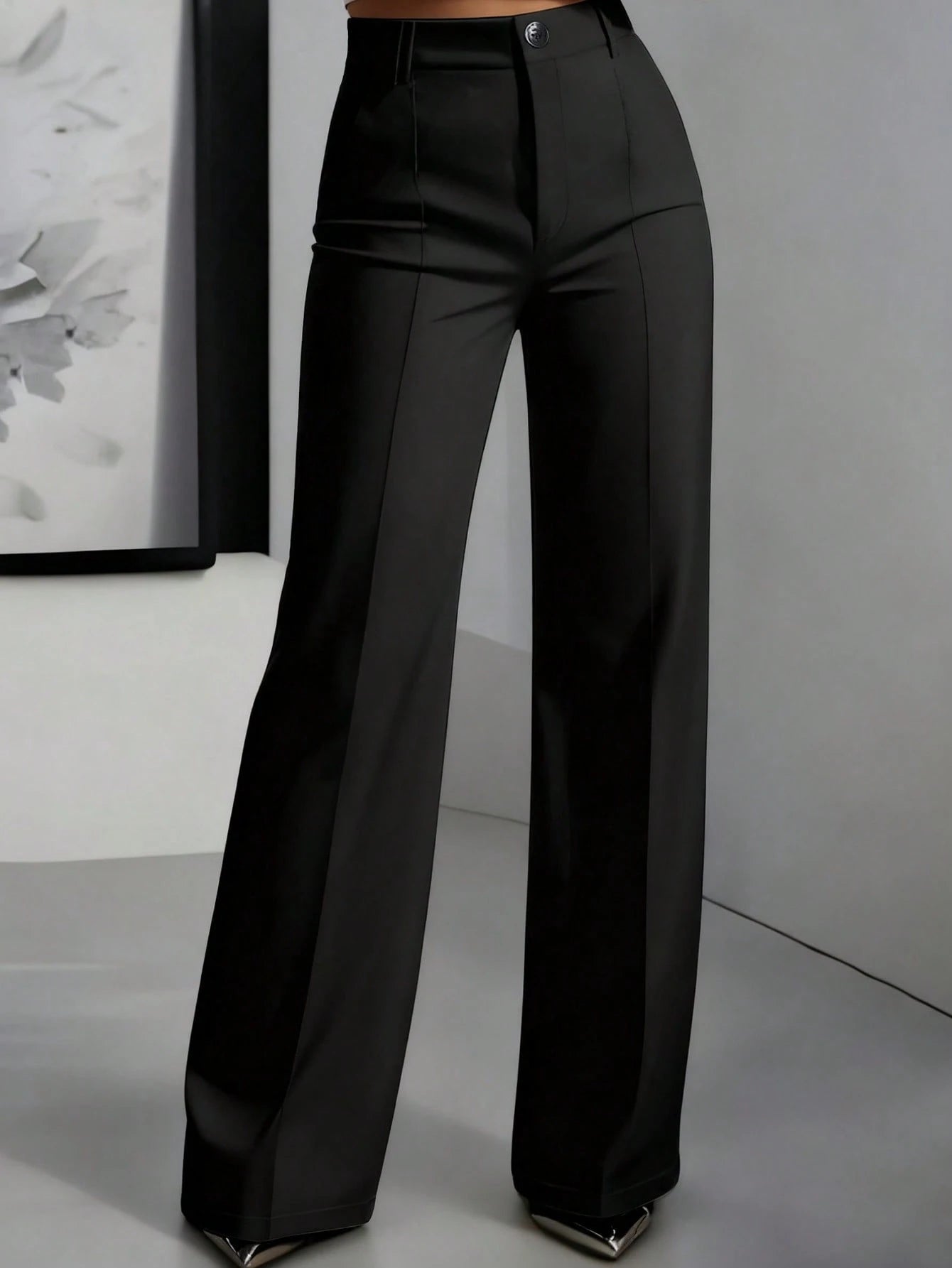 ANCHOSE Women's Elegant Navy Blue Slim Fit Tailored Dress Pants For Commuting, Summer Spring