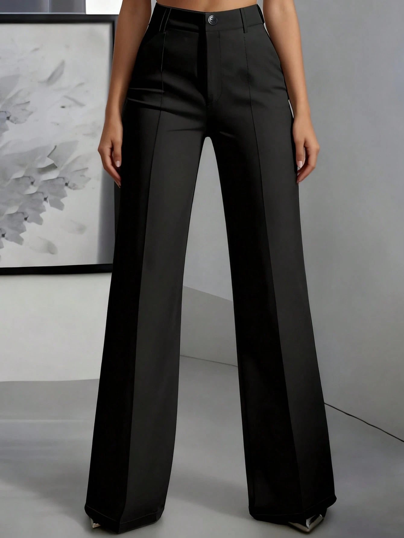 ANCHOSE Women's Elegant Navy Blue Slim Fit Tailored Dress Pants For Commuting, Summer Spring