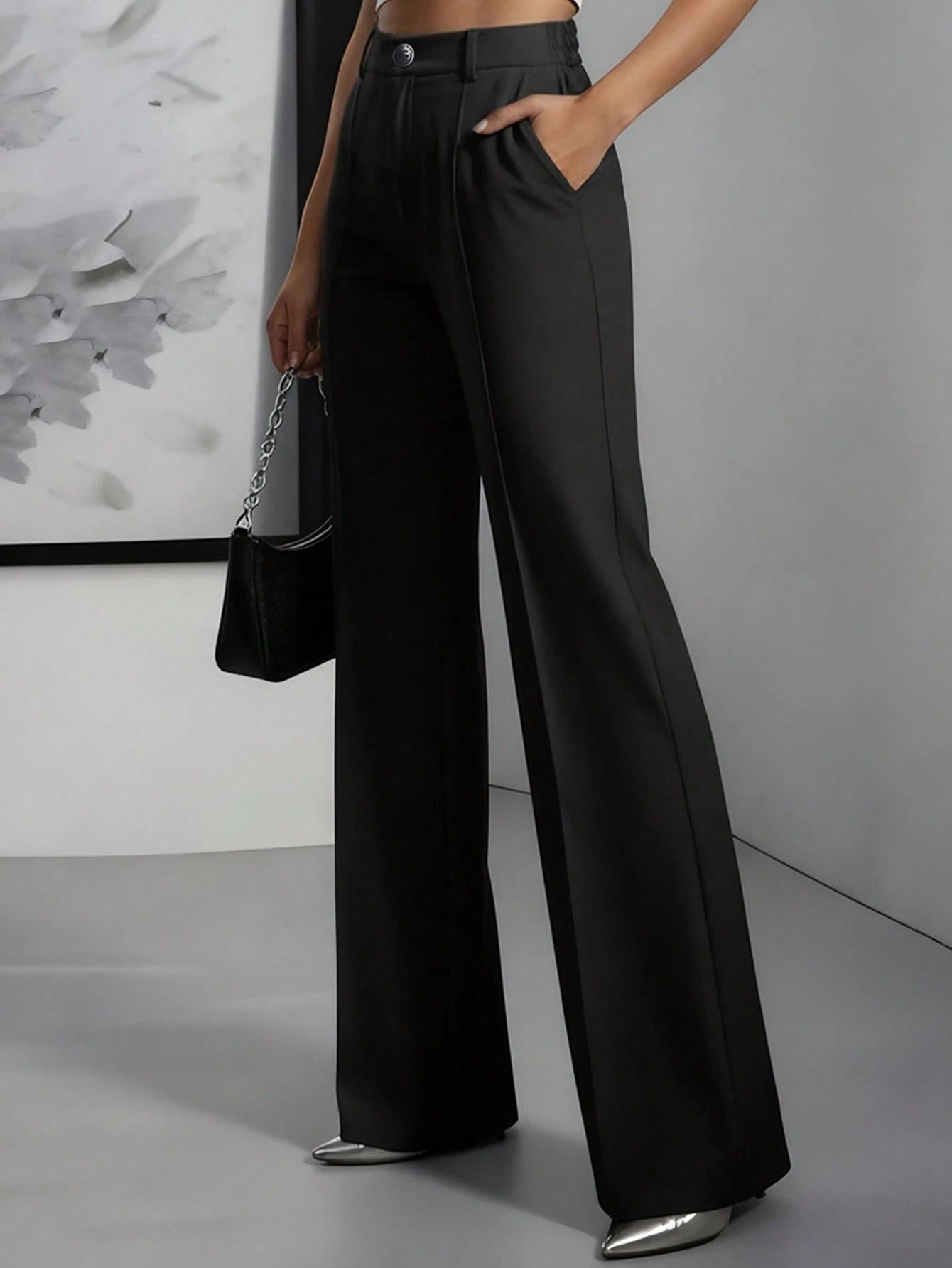 ANCHOSE Women's Elegant Navy Blue Slim Fit Tailored Dress Pants For Commuting, Summer Spring