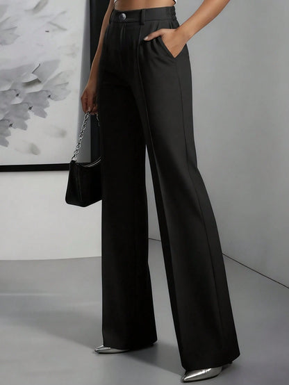 ANCHOSE Women's Elegant Navy Blue Slim Fit Tailored Dress Pants For Commuting, Summer Spring