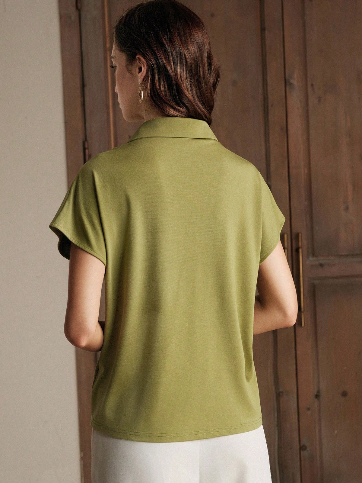 Anewsta New Arrival Spring/Summer Elegant Fashion Casual Vacation Outing Date Embroidered Coconut Tree Short Sleeve Polo Collar T-Shirt For Women