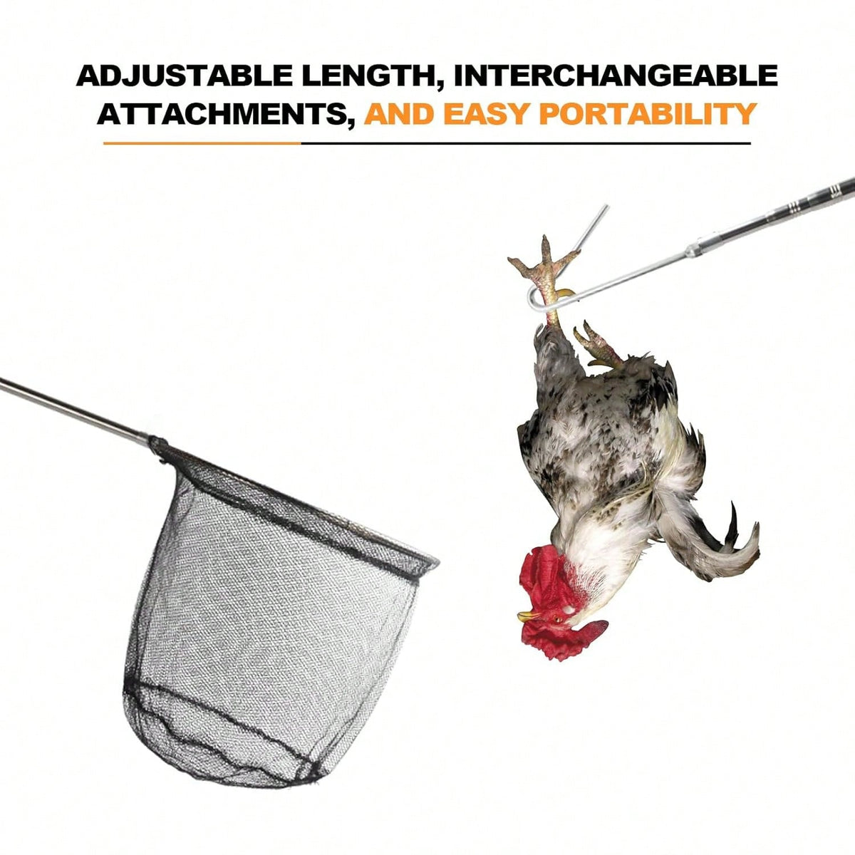 Animal Catching Net Pole Trap Tool, Chicken Catcher, Leg Hook Trapping Kit, Animal Control Catching Pole.Suitable For Catching Cats, Birds, Poultry, And Small Animals.Ideal For Farm And Backyard Use.F