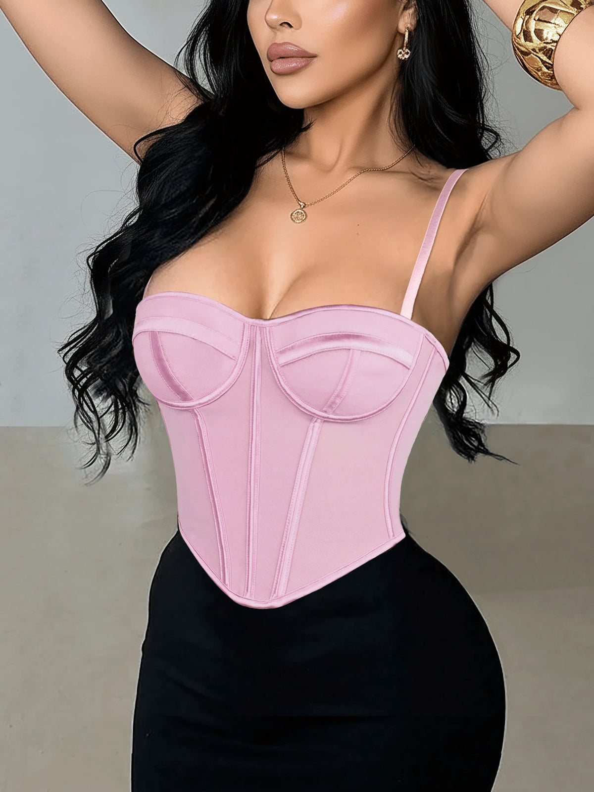 Apperloth A Y2K Women's Fitted Corset Top, Mesh Metal Eyelet Lace-Up Backless Tube Top, Body-Shaping Cropped Cami Tank Top, Rave Party Pink