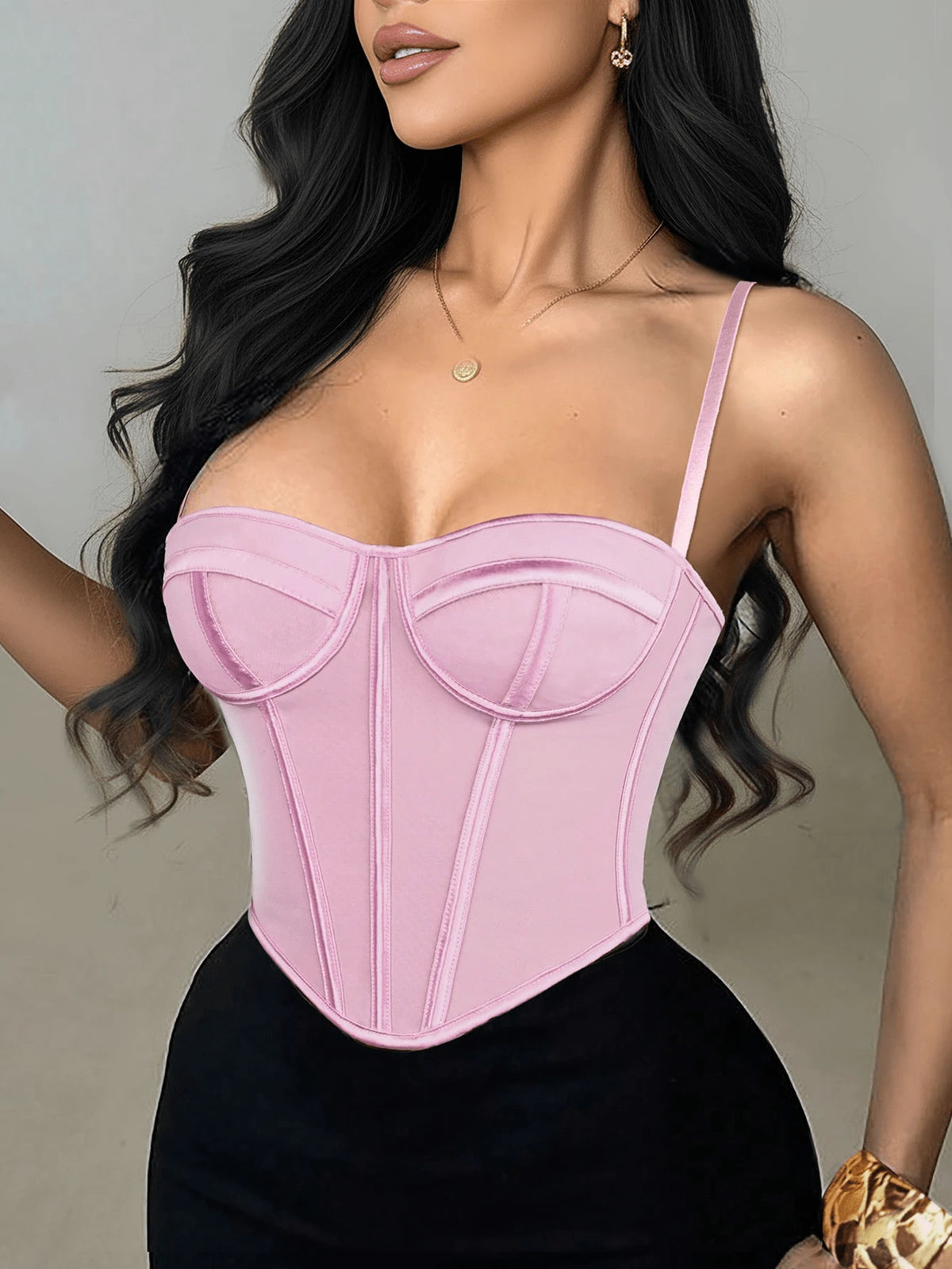 Apperloth A Y2K Women's Fitted Corset Top, Mesh Metal Eyelet Lace-Up Backless Tube Top, Body-Shaping Cropped Cami Tank Top, Rave Party Pink