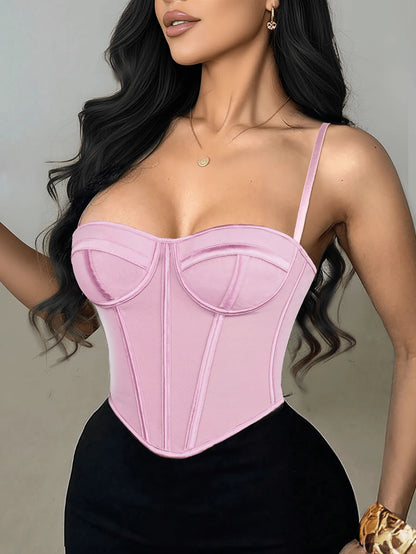Apperloth A Y2K Women's Fitted Corset Top, Mesh Metal Eyelet Lace-Up Backless Tube Top, Body-Shaping Cropped Cami Tank Top, Rave Party Pink
