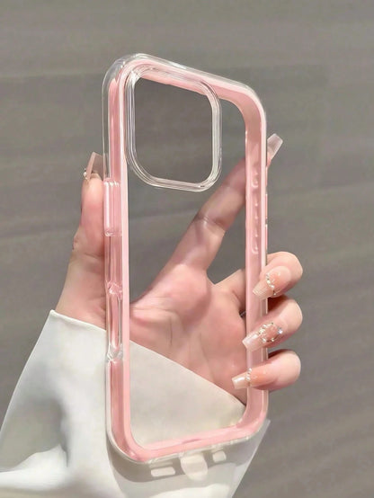 Apple Fashion Phone Case, High-End Texture, 3-In-1 Thickened Hard Material, Colorful Solid Color Frame, Personalized Creative Pink, White, Black, Blue, Green, Minimalist Anti-Drop Full Coverage Transp