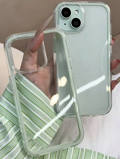 Apple Fashion Phone Case, High-End Texture, 3-In-1 Thickened Hard Material, Colorful Solid Color Frame, Personalized Creative Pink, White, Black, Blue, Green, Minimalist Anti-Drop Full Coverage Transp