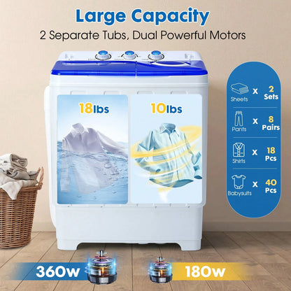 Artbros PLENTORA Portable Washing Machine Twin Tub- 28lbs Compact Washer(18lbs) And Dryer(10lbs) Combo With Drain Pump- Mini Laundry Machine For Apartments, Dorms, RVs, And Camping