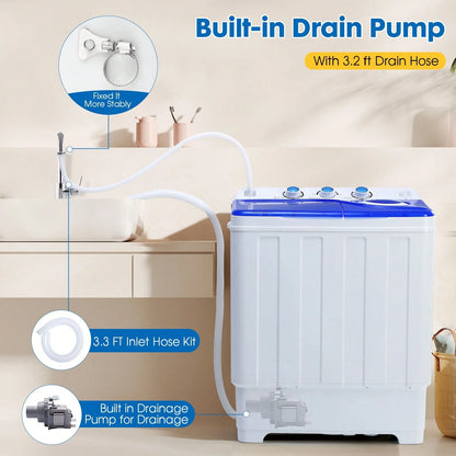 Artbros PLENTORA Portable Washing Machine Twin Tub- 28lbs Compact Washer(18lbs) And Dryer(10lbs) Combo With Drain Pump- Mini Laundry Machine For Apartments, Dorms, RVs, And Camping