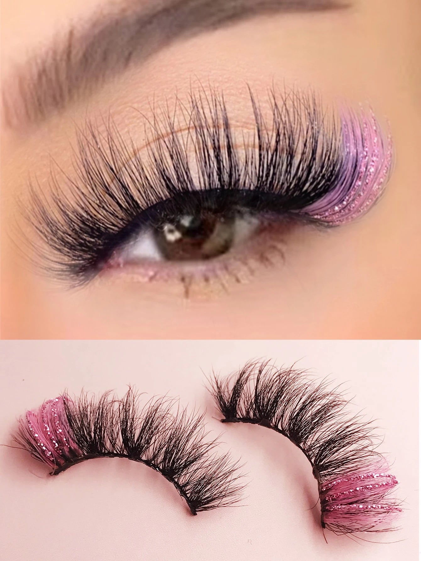 Asiteo 1 Pair Gradient Glitter Faux Mink Eyelashes, Shiny Natural Long & Fluffy, Suitable For Party Wear