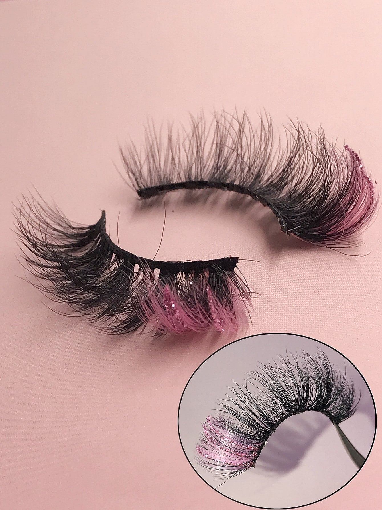 Asiteo 1 Pair Gradient Glitter Faux Mink Eyelashes, Shiny Natural Long & Fluffy, Suitable For Party Wear