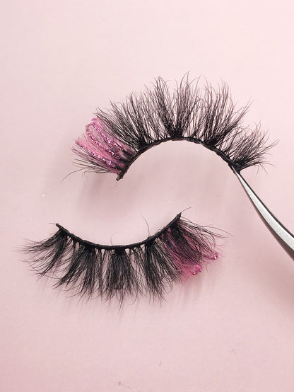 Asiteo 1 Pair Gradient Glitter Faux Mink Eyelashes, Shiny Natural Long & Fluffy, Suitable For Party Wear