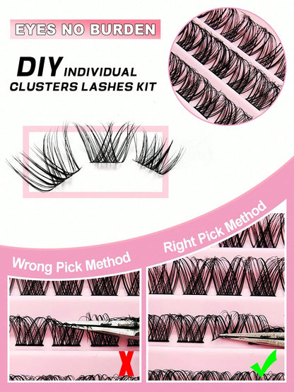 Asiteo 110pcs Professional Natural Curly & Fluffy Eyelash Clusters, D-Curl Voluminous, Create Charming Makeup, 8-16mm Customizable Length, DIY Eyelash Extension Kit