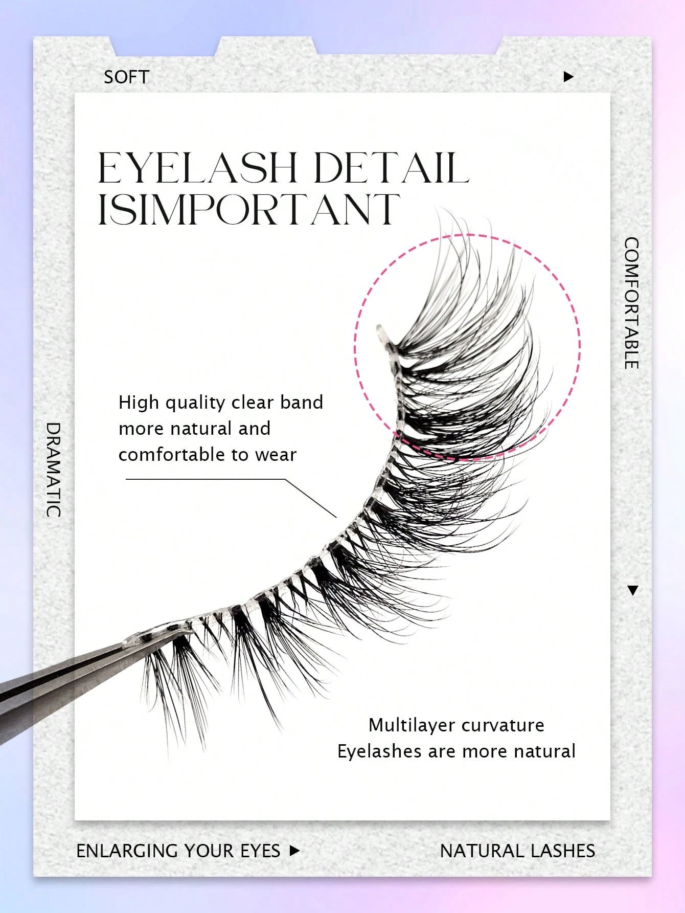 Asiteo 5 Pairs Cartoon Style Natural Thin False Eyelashes- Transparent Band Faux Mink Cat Eye Lashes, Create Natural Daily Makeup- Reusable, Comfortable, Beginner-Friendly