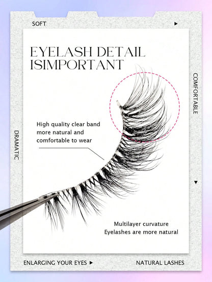 Asiteo 5 Pairs Cartoon Style Natural Thin False Eyelashes- Transparent Band Faux Mink Cat Eye Lashes, Create Natural Daily Makeup- Reusable, Comfortable, Beginner-Friendly