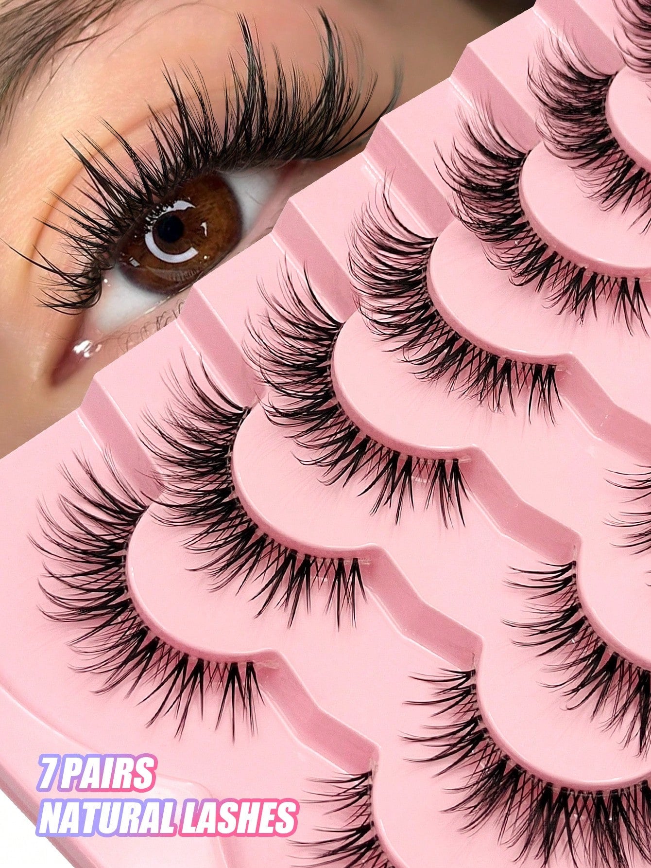 Asiteo 7 Pairs Cat Eye False Eyelashes, Transparent Band Fox Eye Lashes, Elongated Winged Lashes, Faux Mink Natural Look Fake Lashes