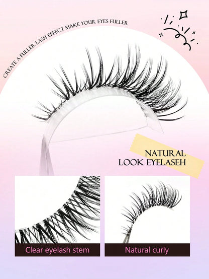 Asiteo 7 Pairs Cat Eye False Eyelashes, Transparent Band Fox Eye Lashes, Elongated Winged Lashes, Faux Mink Natural Look Fake Lashes