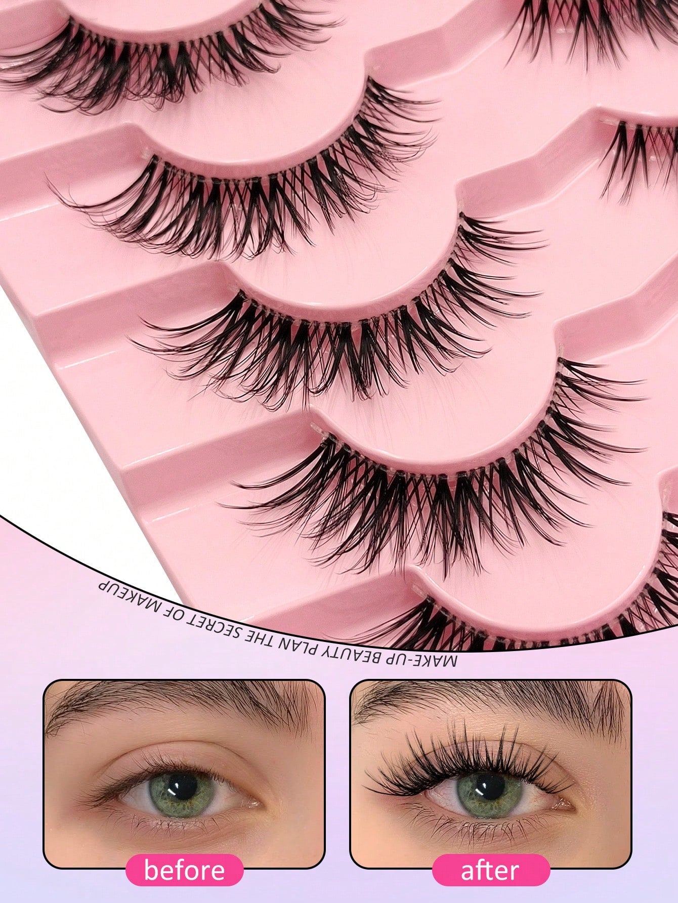 Asiteo 7 Pairs Cat Eye False Eyelashes, Transparent Band Fox Eye Lashes, Elongated Winged Lashes, Faux Mink Natural Look Fake Lashes