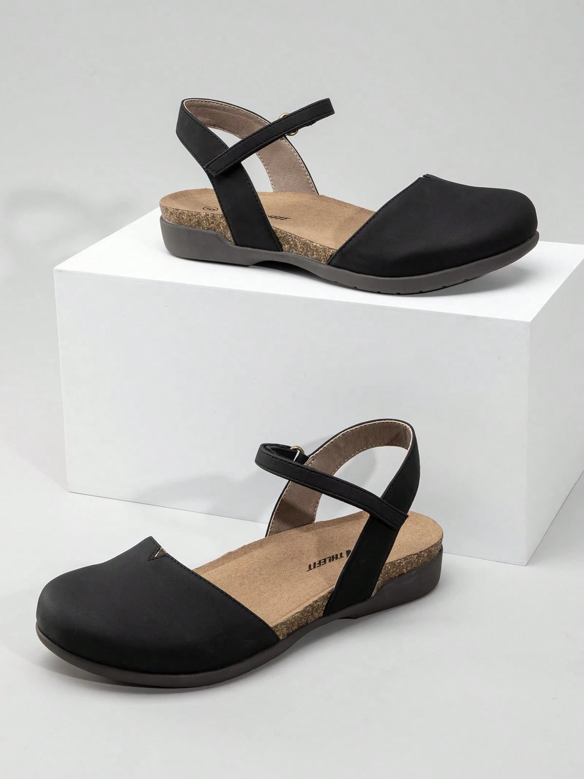 Athlefit Women's Closed Toe Sandals Comfort Cork Footbed Arch Support Flat Sandals