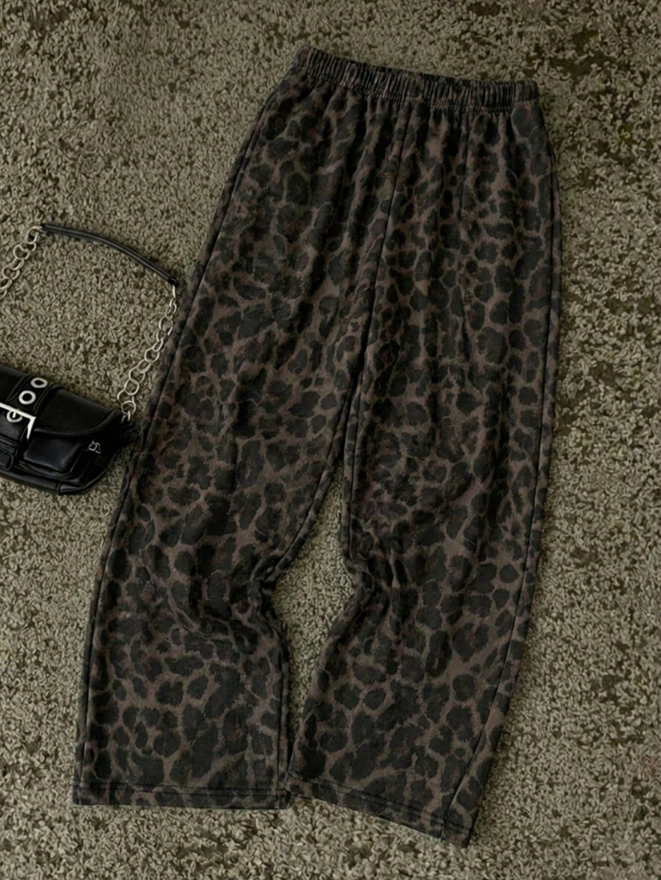 Attitoon Women's Casual Straight Leg Sweatpants, Summer Clothing, Leopard Print, Outing Wear, Y2K, Vintage, Versatile, Suitable For Daily Commute, Date, Party, Autumn/Winter/Spring/Summer, Christmas