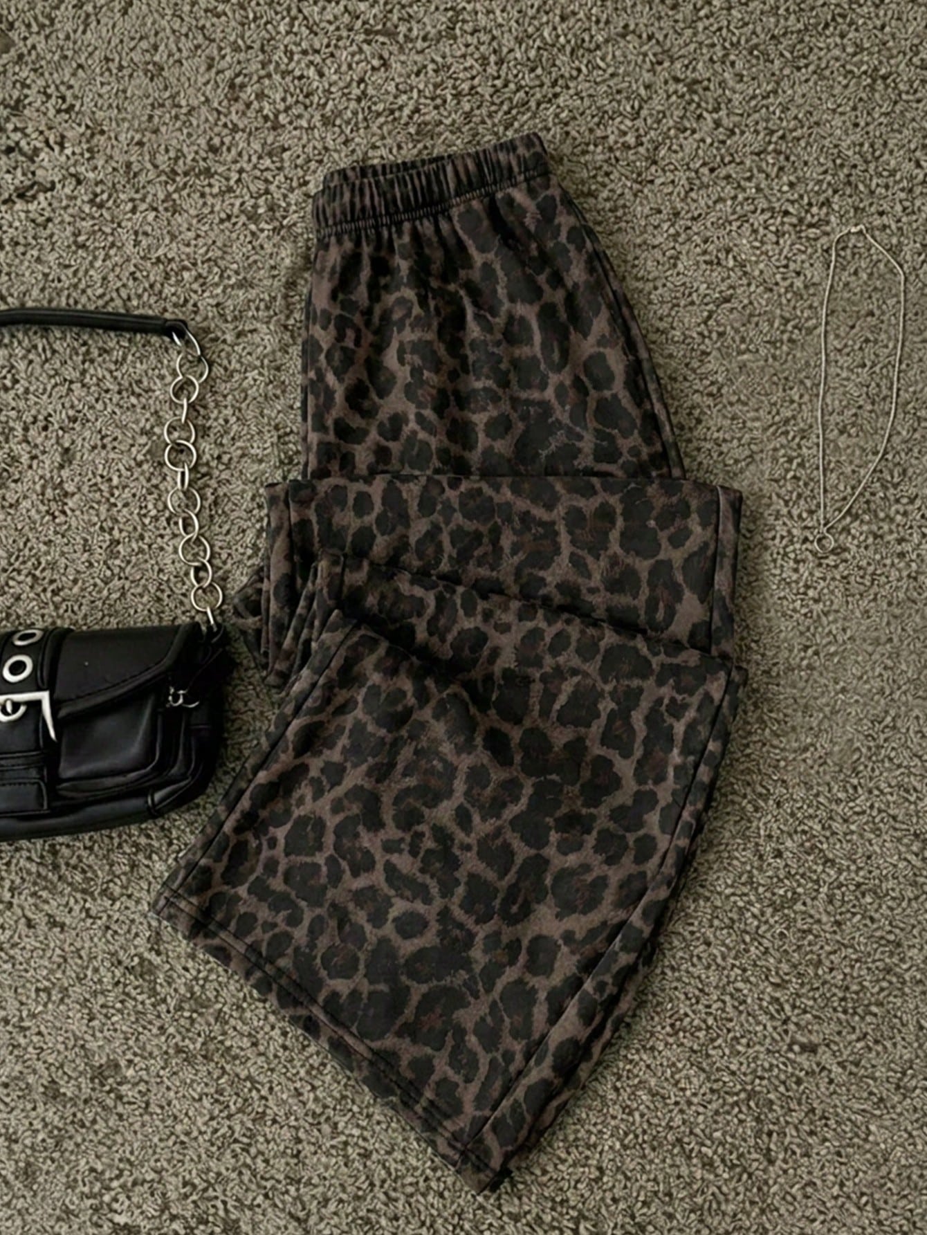 Attitoon Women's Casual Straight Leg Sweatpants, Summer Clothing, Leopard Print, Outing Wear, Y2K, Vintage, Versatile, Suitable For Daily Commute, Date, Party, Autumn/Winter/Spring/Summer, Christmas