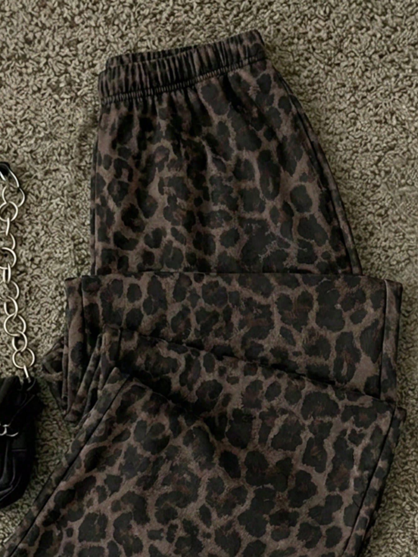 Attitoon Women's Casual Straight Leg Sweatpants, Summer Clothing, Leopard Print, Outing Wear, Y2K, Vintage, Versatile, Suitable For Daily Commute, Date, Party, Autumn/Winter/Spring/Summer, Christmas
