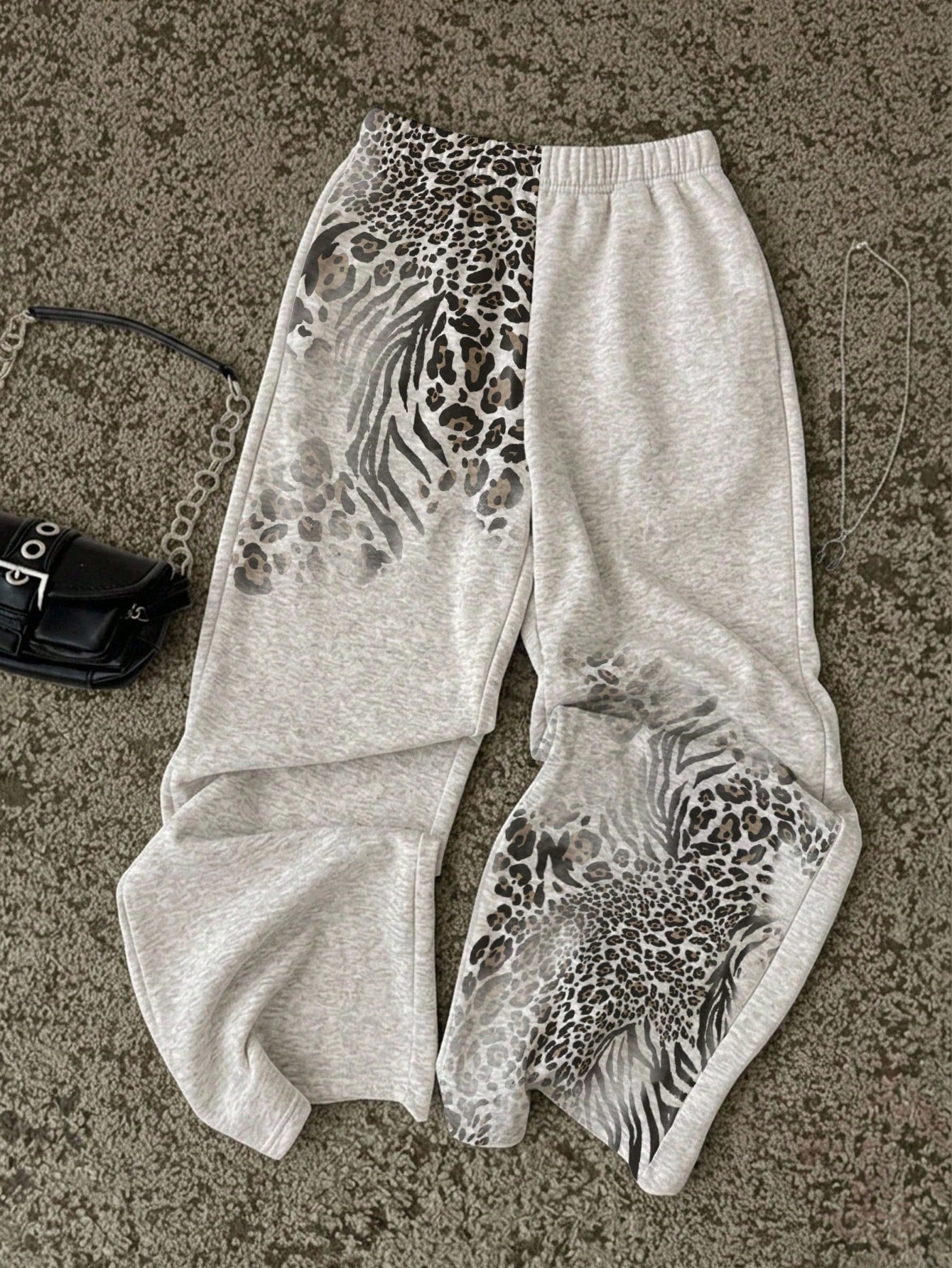 Attitoon Women's Casual Straight Leg Sweatpants, Summer Clothing, Leopard Print, Outing Wear, Y2K, Vintage, Versatile, Suitable For Daily Commute, Date, Party, Autumn/Winter/Spring/Summer, Christmas