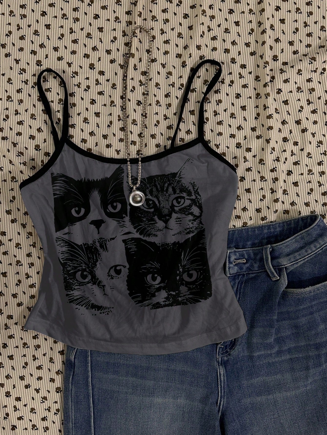 Attitoon Women's Cropped Sexy Cat Print Tank Top, Suitable For Summer