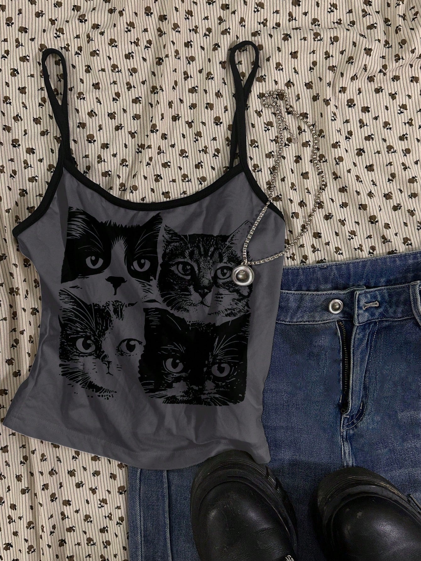 Attitoon Women's Cropped Sexy Cat Print Tank Top, Suitable For Summer