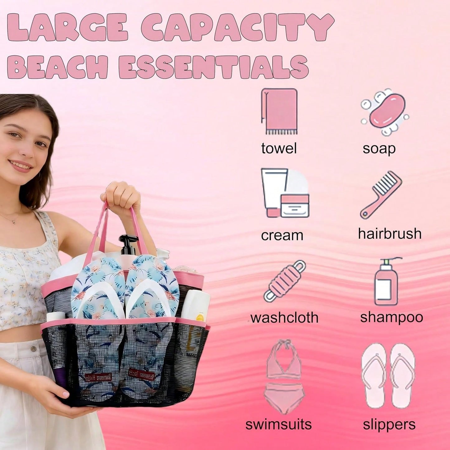 Attmu Mesh Shower Caddy Portable, Quick Dry Hanging Shower Tote Bag For College Dorm Room Essentials, Large Capacity Shower Caddy Dorm For Bathroom Gym Swimming